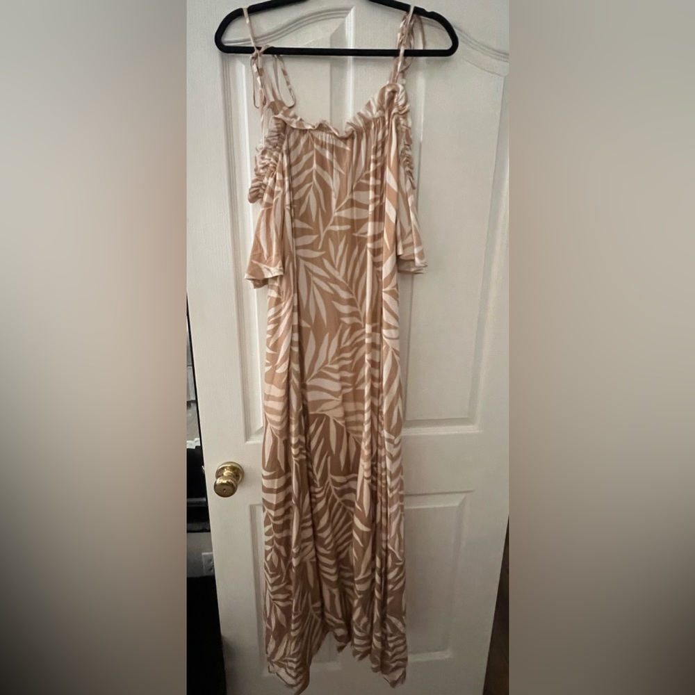 Anthropologie Tan Off the Shoulder Maxi Sundress for Casual Resort Wear